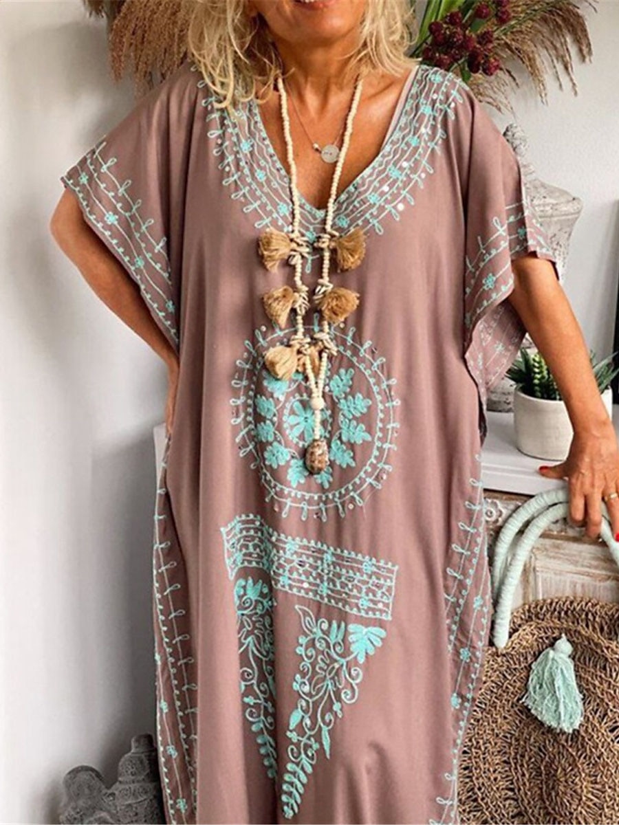 Pentru femei Rochie Maxi lungă Rochie Lunga Rochie Maxi Rochie casual Rochii Tricou Rochie Boho Rochie imprimata Modă Boem Casual În aer liber Vacanță Zilnic Potrivire Largă Floral Manșon scurt În V 2025 - $23.99 –P2