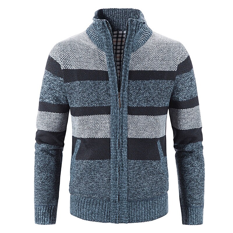 Herren Pullover Strickjacke Zip Pullover Reißverschluss Pullover Jacke Gerippt Stricken Strick Farbblock Ständer Modisch Casual Sport Freizeitskleidung Bekleidung Herbst Winter Marineblau Blau M L XL 2025 - $30.99 –P3