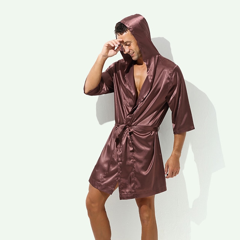 Herren Morgenmantel Bademantel Einfarbig Stilvoll Casual Heim Täglich Bett Polyester Atmungsaktiv Weich Kapuzenpullover Langarm Frühling Sommer Weiß Rosa 2025 - $27.99 –P1