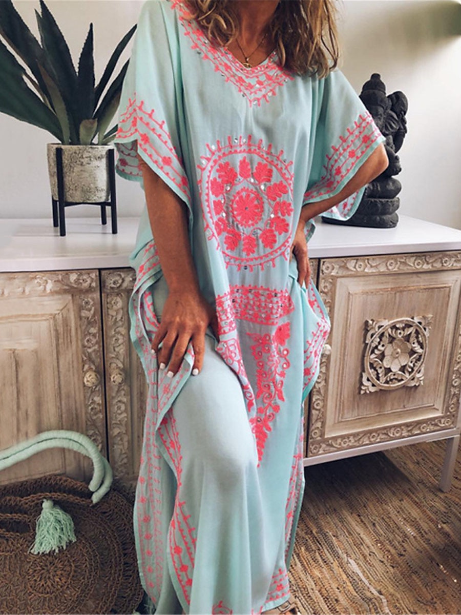 Pentru femei Rochie Maxi lungă Rochie Lunga Rochie Maxi Rochie casual Rochii Tricou Rochie Boho Rochie imprimata Modă Boem Casual În aer liber Vacanță Zilnic Potrivire Largă Floral Manșon scurt În V 2025 - $23.99 –P4