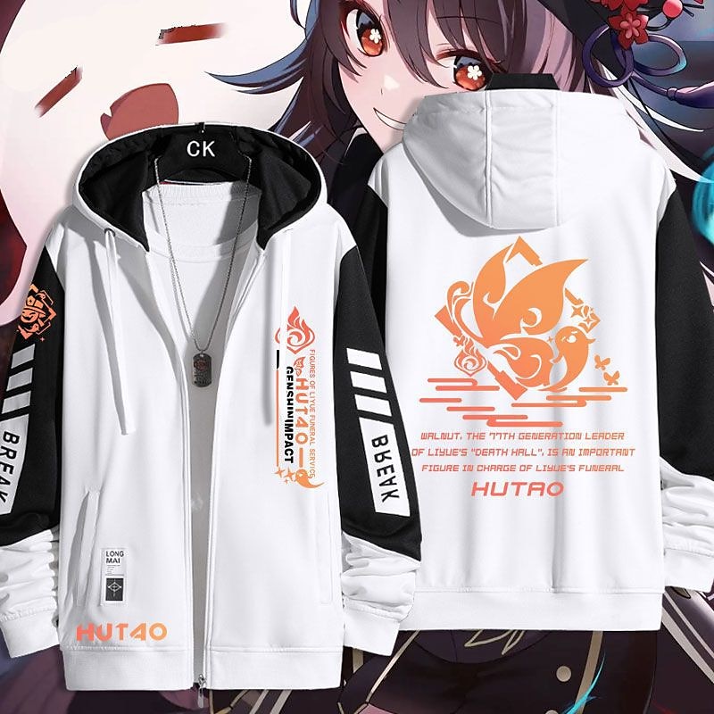 Genshin Impact Hutao Ytterklær Hettegenser med glidelås Animé Lomme foran Graphic Til Par Herre Dame Voksne Varmstempling Fritid / hverdag 2025 - $48.99 –P6