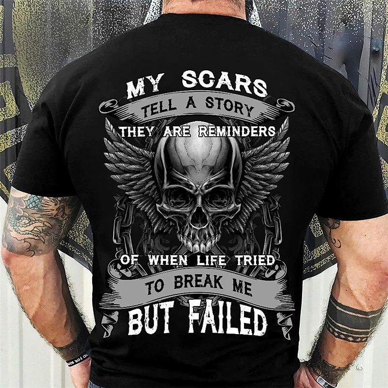Herre Grafisk Hodeskaller T skjorte T-skjorter Tilbake Print T-skjorte nødlidende t-skjorte Kortermet T skjorte 3D-utskrift Crew-hals Skjorte Årgang Mote Designer utendørs Avslappet Daglig Svart Vår 2025 - $17.99 –P1