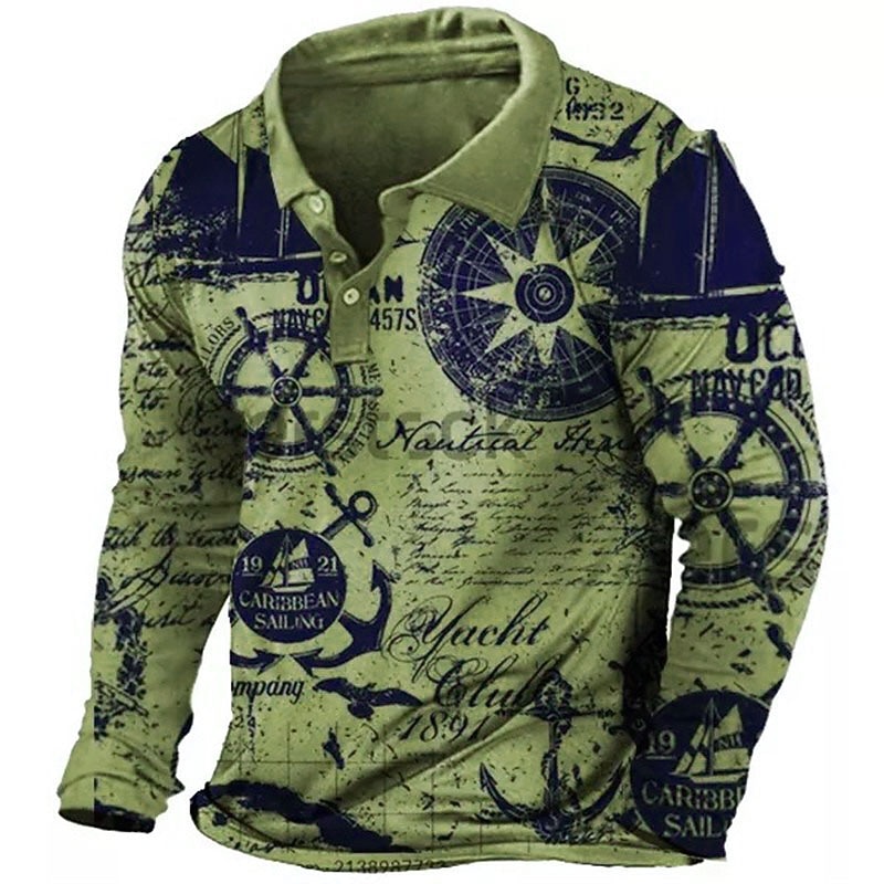 Homme Nautique Polo Chemise de golf manche longue Polos Chemises à Col ancien Occasionnel Vêtements de vacances Vêtements de bateau Tenues de fête Impression 3D Boutons Vert Claire Bleu Vert de 2026 ? $25.99 –P4