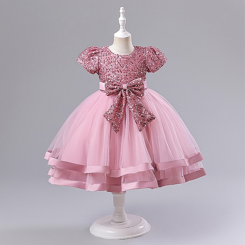 open lace back dress Pink Halter Neck Lace Sleeveless Short Princess Dress Bows Formal Kids –  Dbrbridal main image 1