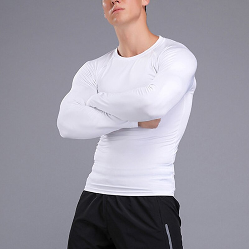 Men's Compression Shirt Running Shirt Long Sleeve Base Layer Athletic Athleisure Fall Spandex Breathable Quick Dry Sweat wicking Power Flex Running Jogging Training Sportswear Activewear Solid Colored 2025 - $16.49 –P5