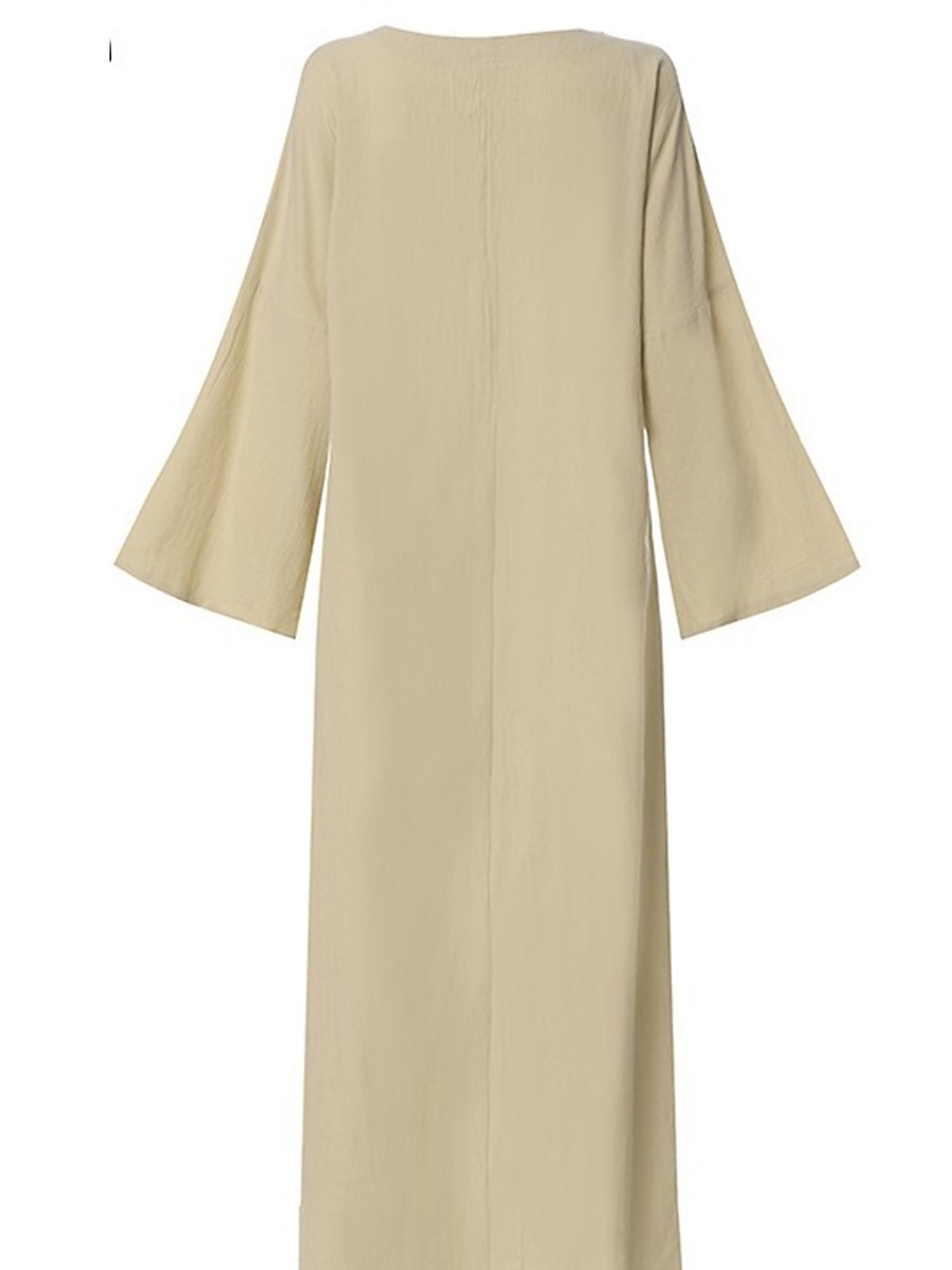 Damen Weiß Kaki Frühling Herbst Maxidress Weißes Kleid Casual kleid Sommerkleid aus Baumwolle Basic Brautkleider schlicht Outdoor Täglich Lockere Passform Einfarbig Rundhalsausschnitt 2025 - $28.99 –P6