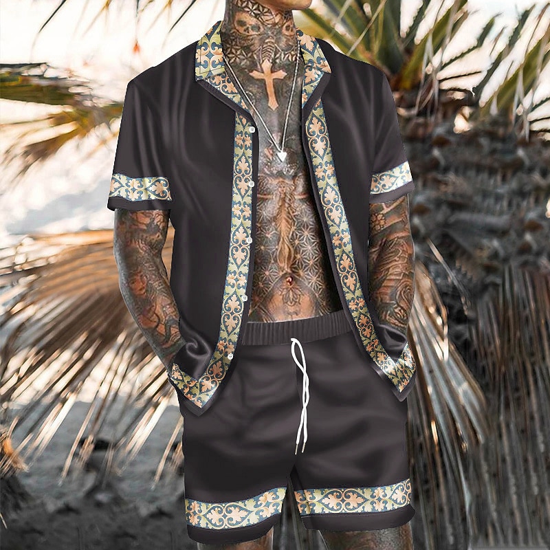 Herr Blommig 2st Skjortor Set Hawaii skjorta Kortärmad Nedvikt Mode Hawaiisk Designer Utomhus Strand Semester 3D-utskrift Button-Down Sommar Vår Marinblå 2026 - $37.99 –P4