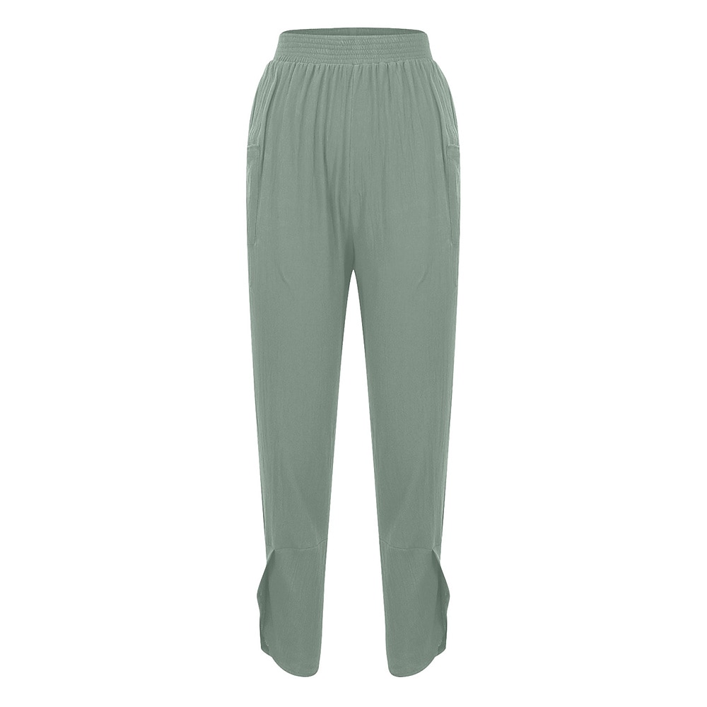 Damenhose aus Baumwollleinen mit Seitentaschen, weites Bein, locker lässig, Sommer, Herbst, Weiß, Hellblau, S, 2XL 2025 - $21.99 –P11