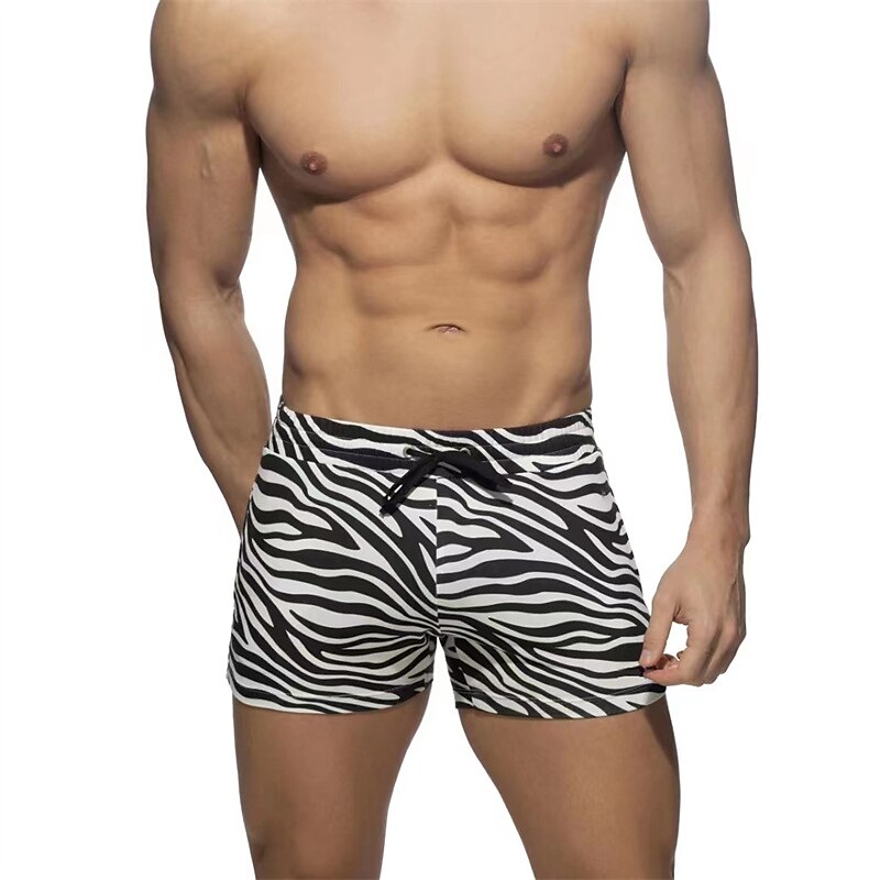 Herr 1-pack Boxershorts Badkläder Snörning Mönster Polyester Andningsfunktion Mjuk Färgblock Medium Midja Svart 2025 - $12.99 –P1