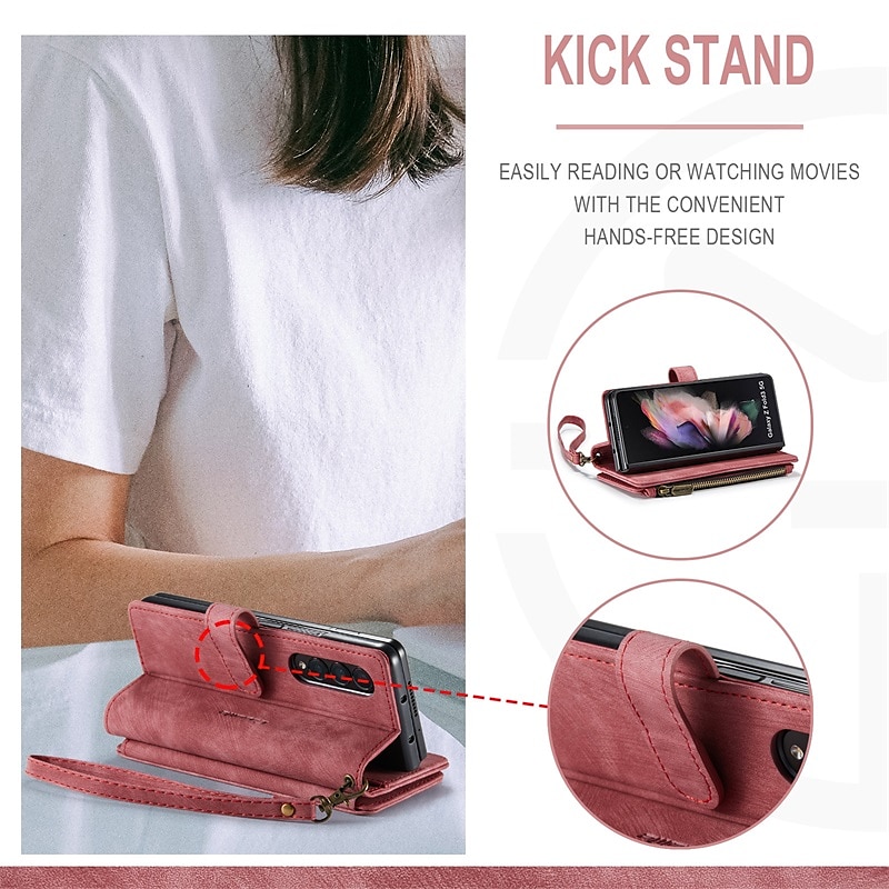 Phone Case For Samsung Galaxy Z Fold 5 Z Fold 4 Z Fold 3 Wallet Case Flip Zipper Full Body Protective Retro PU Leather 2025 - $24.99 –P7