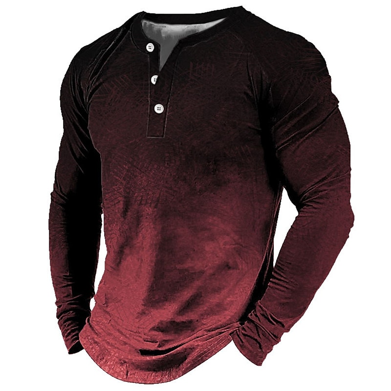 Gradient Casual Herren 3D Hemd| Blaue Sommerbaumwolle| Herren Henley Tee Vintage Mode Designer Bequemes Grafik Langarm Rot & Weiß Braun Outdoor 2025 - $22.99 –P4