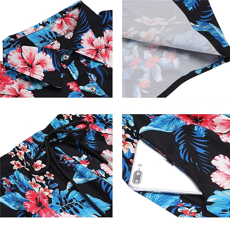 Bărbați Floral Frunze Plante tropicale 2 buc Seturi de camasi Cămașă hawaiană Manșon scurt Pantaloni scurti Răsfrânt Tropical Modă Hawaiană Stradă Casual Hawaiian Imprimeu Vară Primăvară Negru Alb 2025 - $34.99 –P13