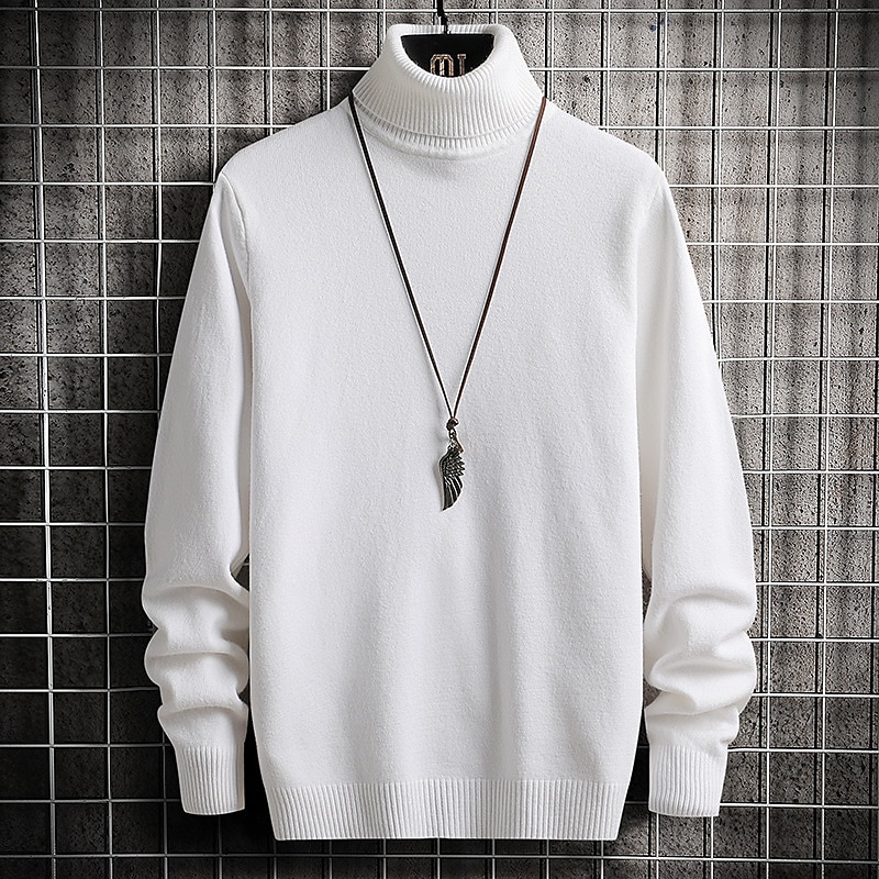 Men's Sweater Pullover Sweater Jumper Ribbed Knit Knitted Plain Mock Neck Stylish Casual Daily Wear Vacation Clothing Apparel Spring &  Fall Black White S M L 2025 - $23.99 –P7