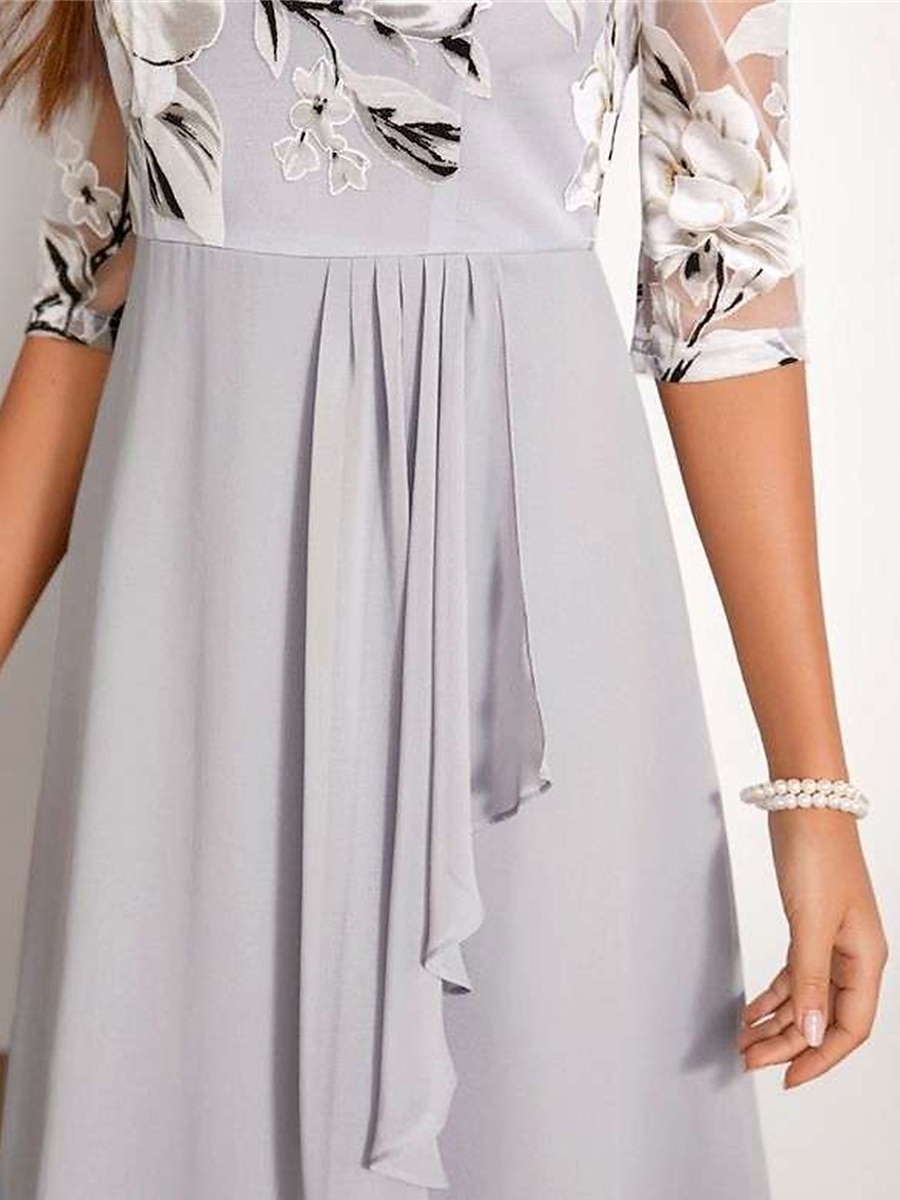 Women's Work Dress Chiffon Dress Semi Formal Dress Fashion Midi Dress Mesh  Print Crew Neck 3/
