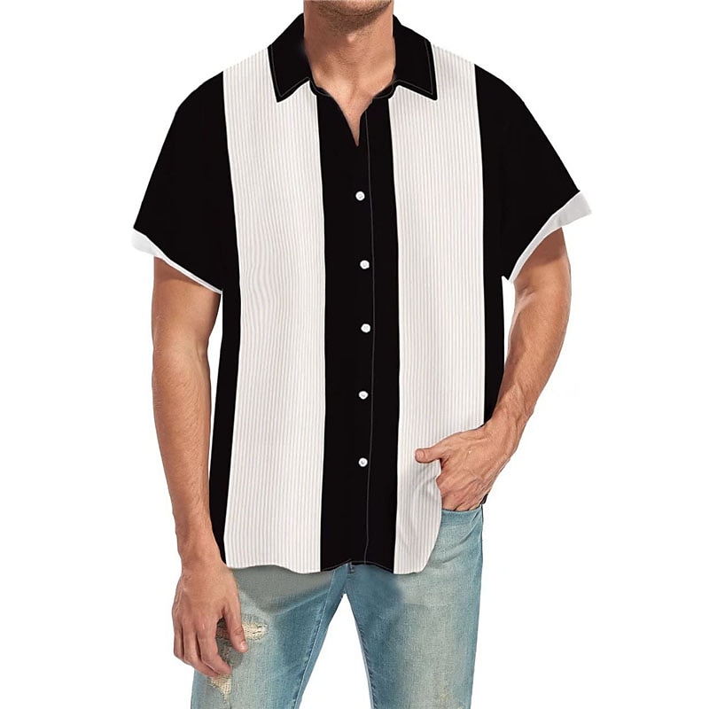 Voor heren Automatisch Gestreept Overhemd Bowlingshirt Overhemd met knopen Korte mouw Vintage Tropisch Modieus Buiten Strand Zomer Lente Strijkijzer Afdrukken Button-omlaag Zwart En Rood Zwart Rood 2025 - $24.99 –P8