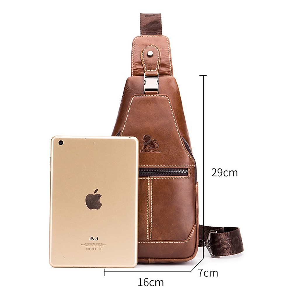 braune Sling Bag aus Leder für Herren mit verstellbarem Riemen und mehreren Reißverschlusstaschen – stylische Crossbody-Reise- und Freizeit-Umhängetasche 2025 - $46.99 –P1