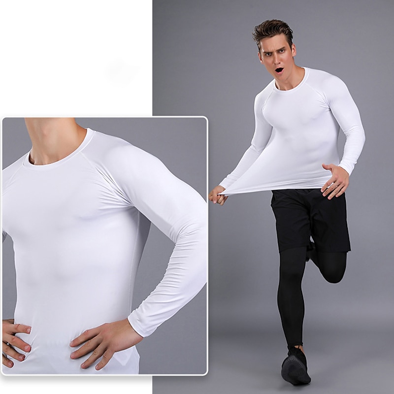 Men's Compression Shirt Running Shirt Long Sleeve Base Layer Athletic Athleisure Fall Spandex Breathable Quick Dry Sweat wicking Power Flex Running Jogging Training Sportswear Activewear Solid Colored 2025 - $16.49 –P7