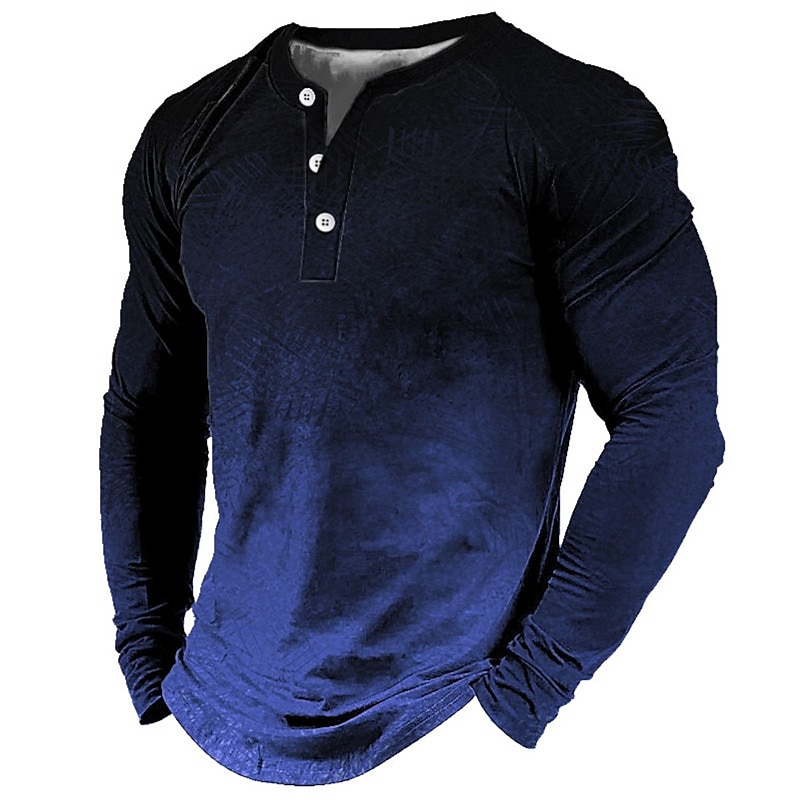 Gradient Casual Herren 3D Hemd| Blaue Sommerbaumwolle| Herren Henley Tee Vintage Mode Designer Bequemes Grafik Langarm Rot & Weiß Braun Outdoor 2025 - $22.99 –P3