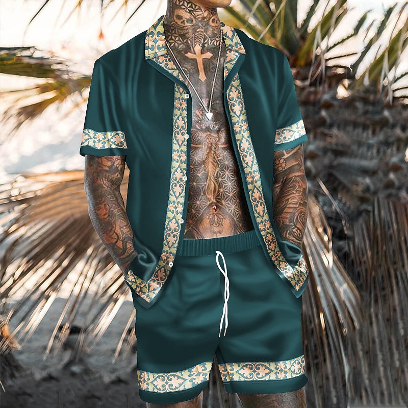 Herr Blommig 2st Skjortor Set Hawaii skjorta Kortärmad Nedvikt Mode Hawaiisk Designer Utomhus Strand Semester 3D-utskrift Button-Down Sommar Vår Marinblå 2026 - $37.99 –P2
