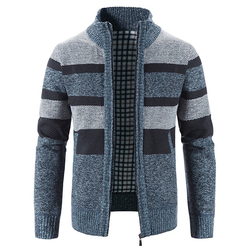 Herren Pullover Strickjacke Zip Pullover Reißverschluss Pullover Jacke Gerippt Stricken Strick Farbblock Ständer Modisch Casual Sport Freizeitskleidung Bekleidung Herbst Winter Marineblau Blau M L XL 2025 - $30.99 –P2