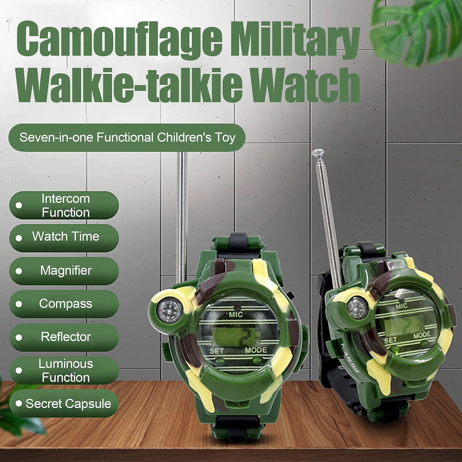 walkie talkies óra 7 az 1-ben funkció kém karóra játékok interfon játék beépített mikrofon fiú lányoknak 2db 2025 - $33.99 –P12