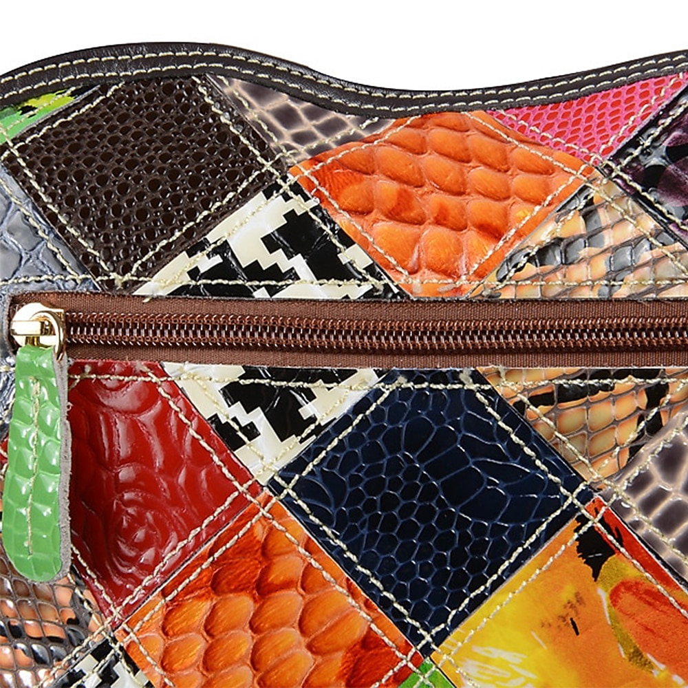 borsa a tracolla in pelle patchwork colorata da donna - borsa in stile bohémien con accenti floreali del 2025 a $64.99 –P5