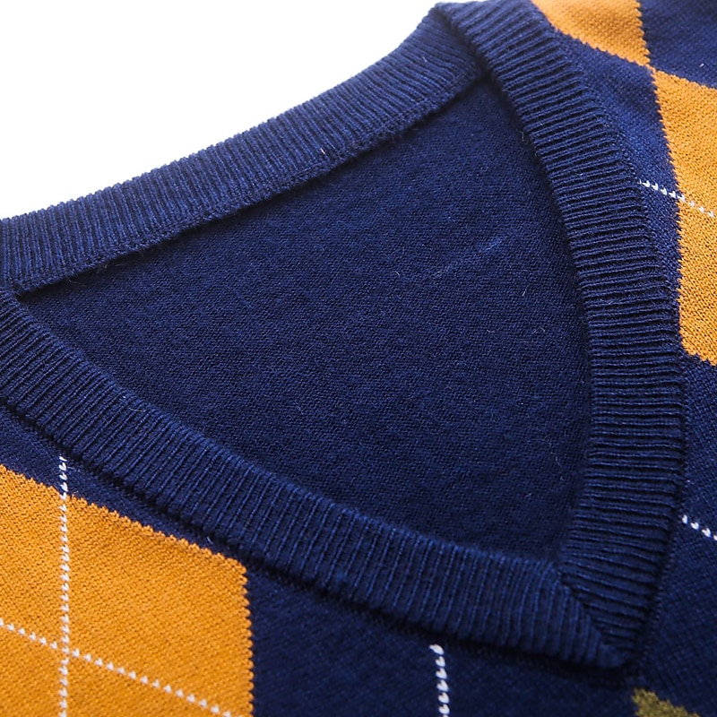 Men's Sweater Sweater Vest Pullover Ribbed Knit Knitted Plaid V Neck Stylish Casual Daily Wear Vacation Clothing Apparel Spring & Fall Camel Black S M L 2025 - $32.99 –P13