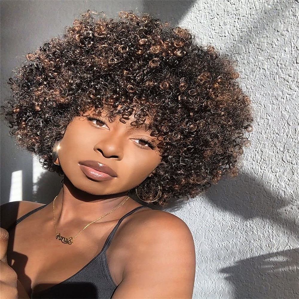 Peruca afro encaracolada curta com franja perucas encaracoladas afro kinky para mulheres negras sem cola peruca cheia sintética resistente ao calor perucas de substituição encaracoladas macias de 2025 por $31.99 –P5