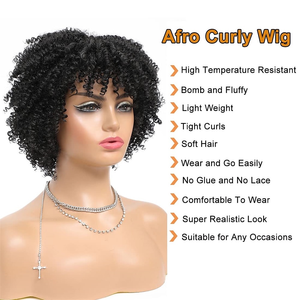 Short Curly Afro Wig with Bangs Afro Kinky Curly Wigs for Black Women No Glue Synthetic Full Wig Heat Resistant Soft Curly Replacement Wigs 2025 - $31.99 –P9