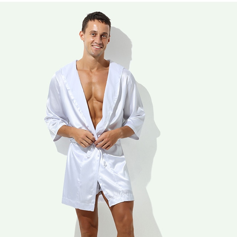 Herren Morgenmantel Bademantel Einfarbig Stilvoll Casual Heim Täglich Bett Polyester Atmungsaktiv Weich Kapuzenpullover Langarm Frühling Sommer Weiß Rosa 2025 - $27.99 –P10