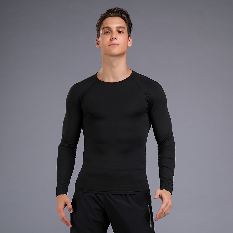 Men's Compression Shirt Running Shirt Long Sleeve Base Layer Athletic Athleisure Fall Spandex Breathable Quick Dry Sweat wicking Power Flex Running Jogging Training Sportswear Activewear Solid Colored 2025 - $16.49 –P8