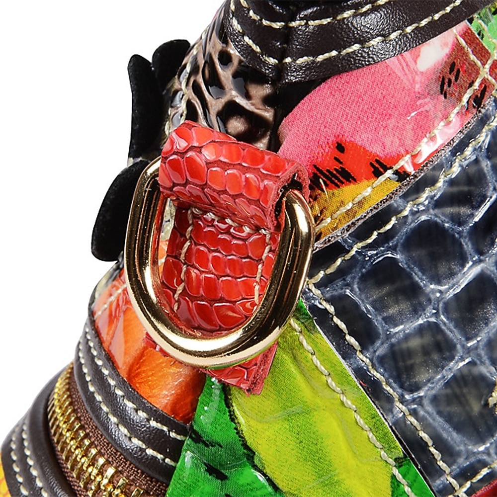 borsa a tracolla in pelle patchwork colorata da donna - borsa in stile bohémien con accenti floreali del 2025 a $64.99 –P4