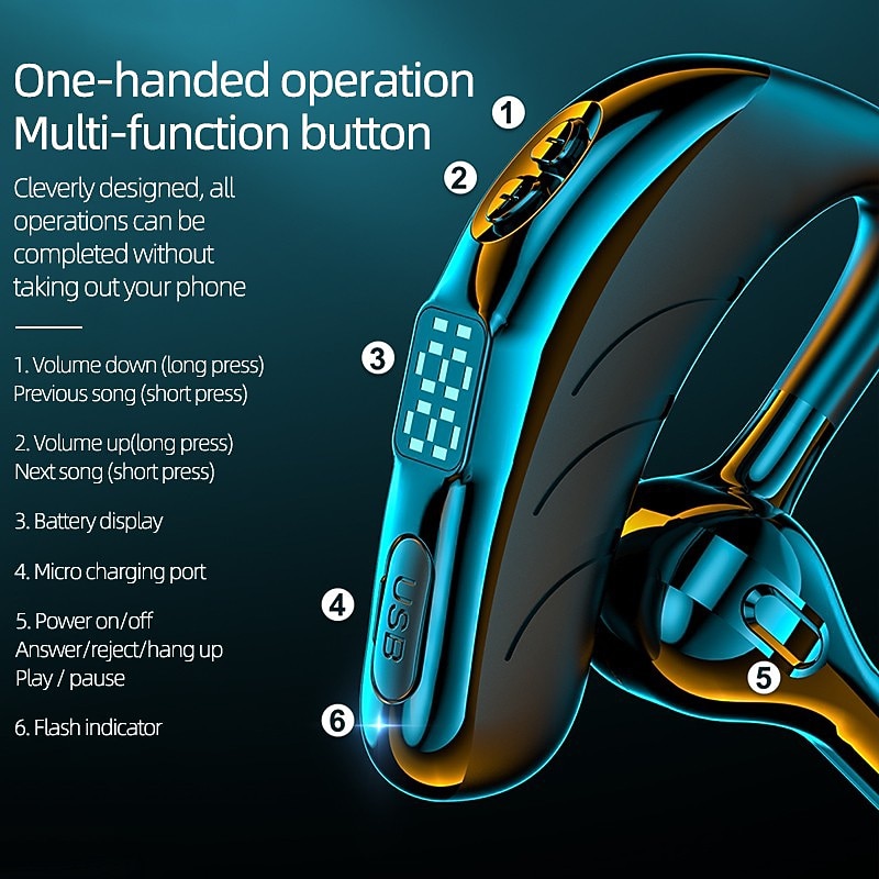 Hands Free Telephone Driving Headset Ear Hook Bluetooth 5.2 Waterproof Sports Built-in Mic for Apple Samsung Huawei Xiaomi MI Fitness Camping Hiking Running Phone Office Business Valentine's Day Gift 2026 - $19.99 –P2