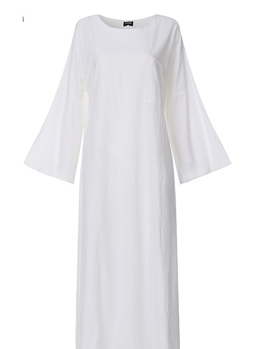 Damen Weiß Kaki Frühling Herbst Maxidress Weißes Kleid Casual kleid Sommerkleid aus Baumwolle Basic Brautkleider schlicht Outdoor Täglich Lockere Passform Einfarbig Rundhalsausschnitt 2025 - $28.99 –P2