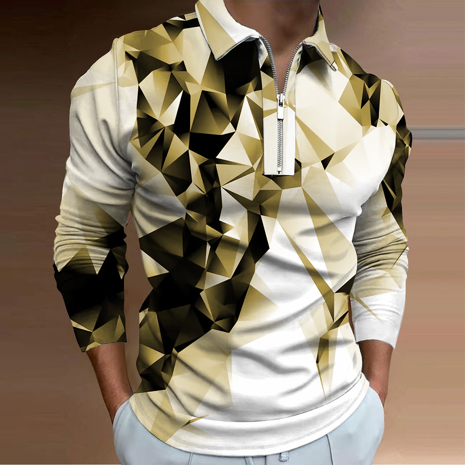 Miesten Geometrinen Vetoketjulliset poolopaidat Golfpaita Pitkähihainen Poolopaidat Kauluspaidat Vapaa-aika Lomavaatteet Muodolliset vaatteet Festivaalivaatteet 3D-tulostus Quarter Zip Polo Keltainen 2025 - $23.99 –P7