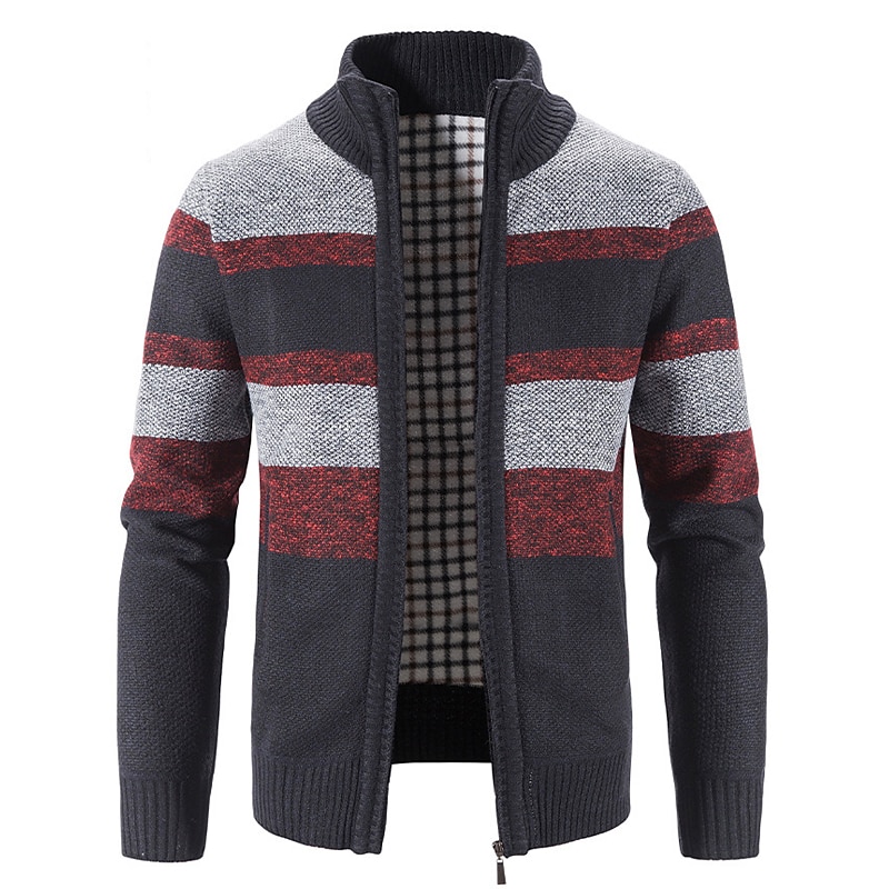 Herren Pullover Strickjacke Zip Pullover Reißverschluss Pullover Jacke Gerippt Stricken Strick Farbblock Ständer Modisch Casual Sport Freizeitskleidung Bekleidung Herbst Winter Marineblau Blau M L XL 2025 - $30.99 –P14