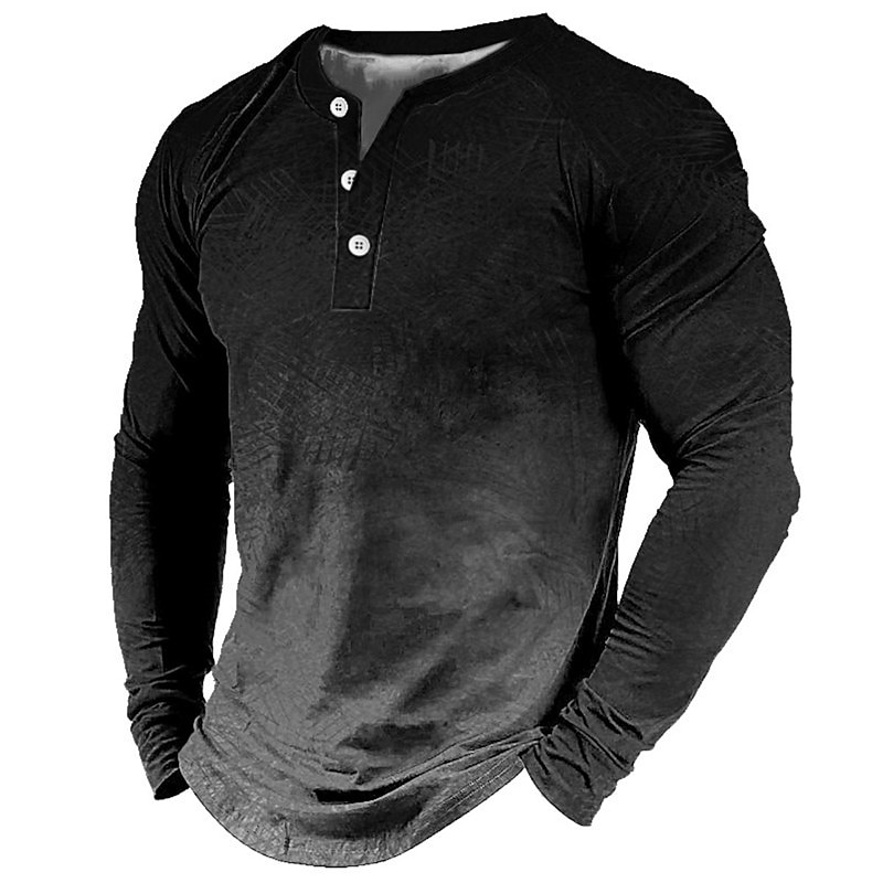Gradient Casual Herren 3D Hemd| Blaue Sommerbaumwolle| Herren Henley Tee Vintage Mode Designer Bequemes Grafik Langarm Rot & Weiß Braun Outdoor 2025 - $22.99 –P6