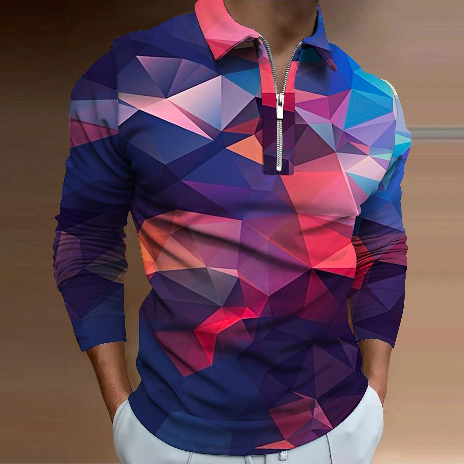 Miesten Geometrinen Vetoketjulliset poolopaidat Golfpaita Pitkähihainen Poolopaidat Kauluspaidat Vapaa-aika Lomavaatteet Muodolliset vaatteet Festivaalivaatteet 3D-tulostus Quarter Zip Polo Keltainen 2025 - $23.99 –P5