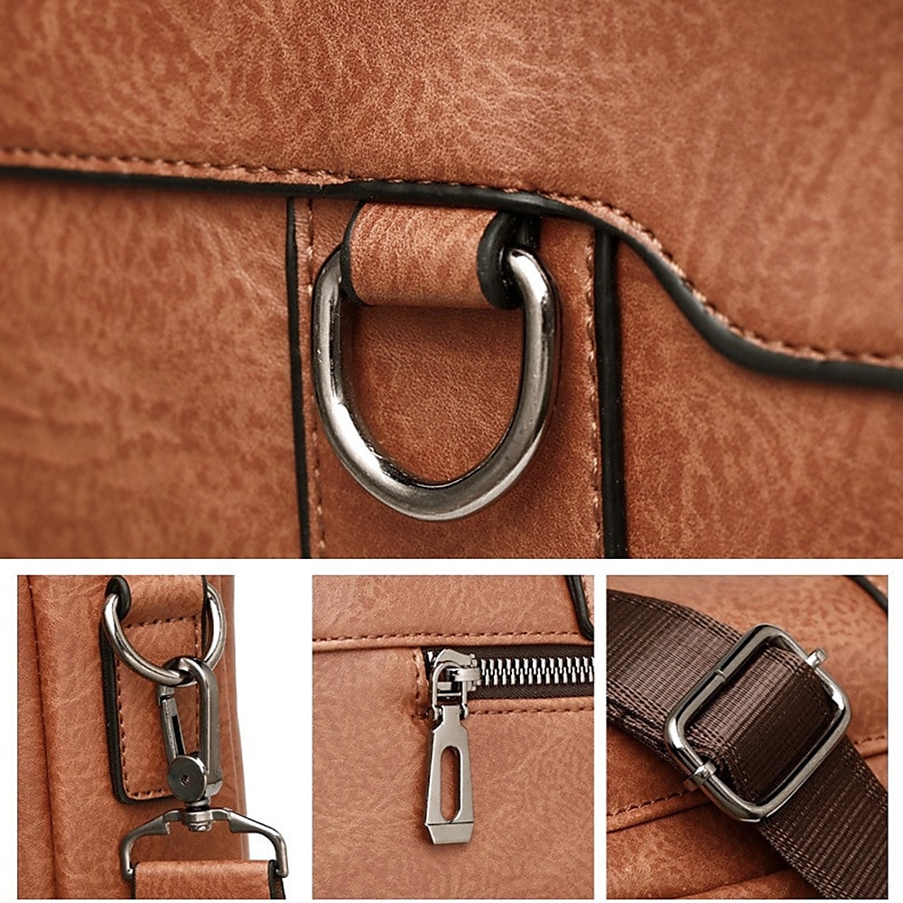 Pánské Aktovka Taška na laptop PU kůže Kancelář Denní Zip Vrstvené Anti-Dust Pevná barva Tmavěhnědá Černá Hnědá 2025 - $54.99 –P7
