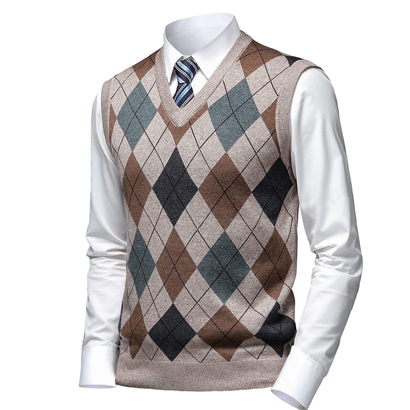 Homens Suéter Colete de moletom Suéteres sociais masculinos Pulôver Estriado Tricotar Tricotado Xadrez Decote V à moda Casual Roupa Diária Férias Roupa Primavera & Outono Camelo Vinho M L XL de 2026 por $44.99 –P13