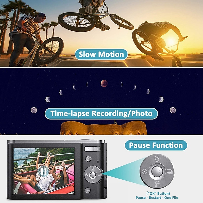 fotocamera digitale 1080p 48 mega pixel vlogging fotocamera con zoom 16x mini telecamere videoregistratore videocamera per principianti regalo di compleanno di natale del 2025 a $93.99 –P3