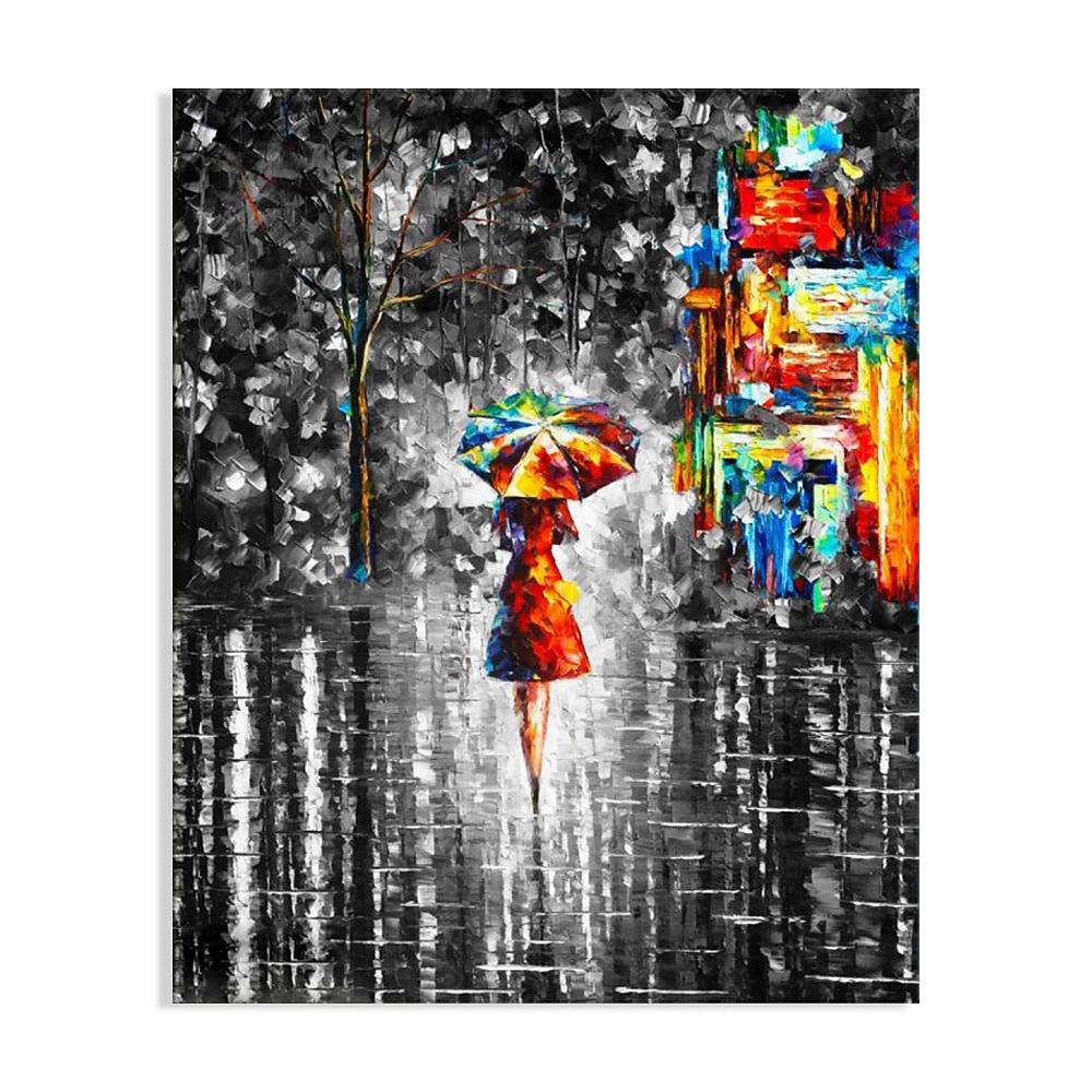 ручная роспись маслом холст акриловые настенные художественные украшения современная черно-белая картина ножом романтической дождливой уличной сцены для домашнего декора свернутая бескаркасная 2026 - $80.99 –P5