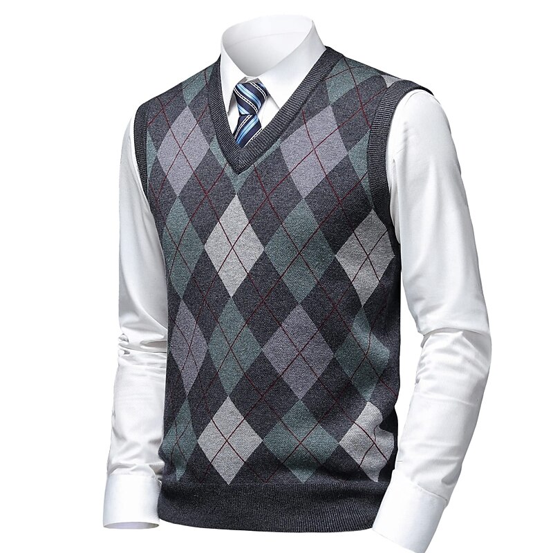 Homens Suéter Colete de moletom Suéteres sociais masculinos Pulôver Estriado Tricotar Tricotado Xadrez Decote V à moda Casual Roupa Diária Férias Roupa Primavera & Outono Camelo Vinho M L XL de 2026 por $44.99 –P10