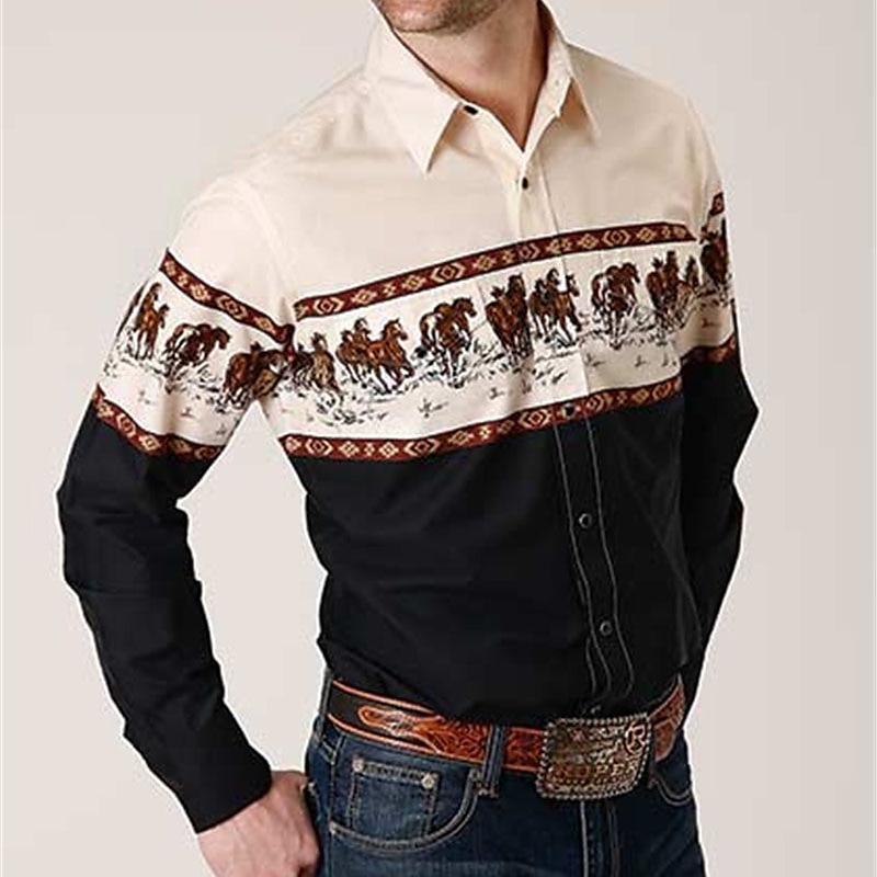 Herren Grafikdrucke Hemd Westernhemd Cowboy-Shirt Langarm Mode Streetwear Designer Outdoor Täglich Herbst Winter Umlegekragen Druck Button-Down Aprikose Blau Purpur Grün 2025 - $26.99 –P1