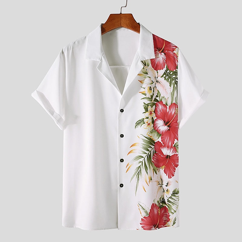 Herr Blommig Skjorta Knapp upp skjorta Kortärmad Tropisk Mode Hawaiisk Ledigt Helgdag Strand Sommar Vår Nedvikt Mönster Button-Down Gul Rubinrött Blå Purpur Grön 2025 - $24.99 –P5
