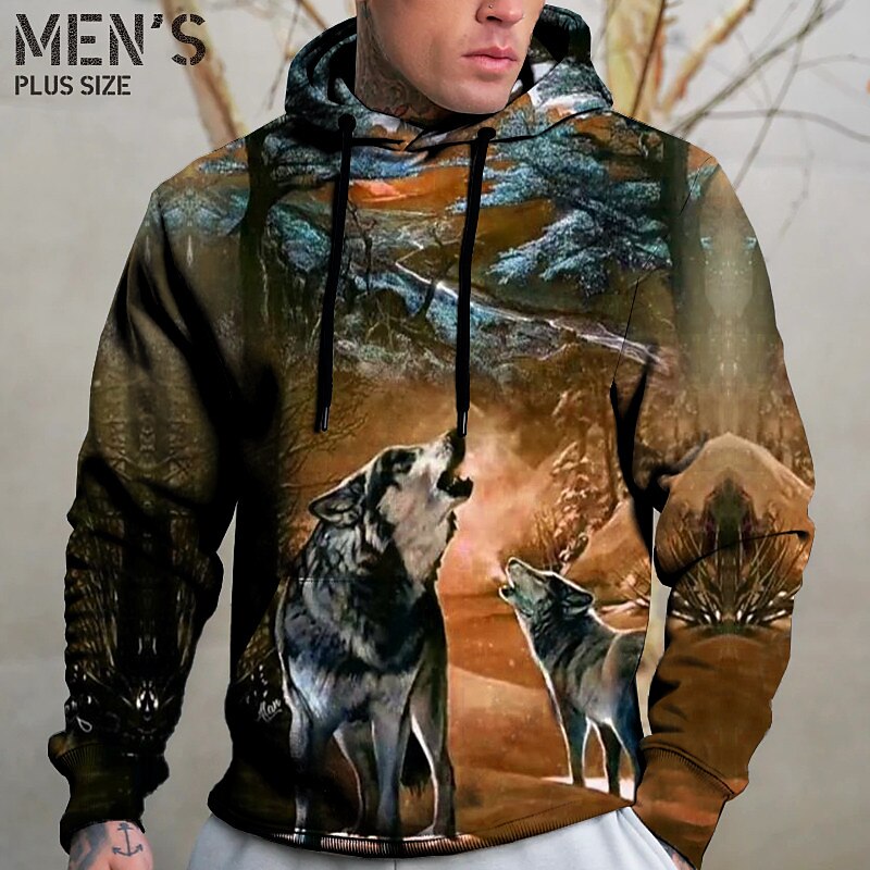 Voor heren Grote maten Trui met capuchon Sweatshirt Groot en klein dier Capuchon Zak Lange mouw Lente & Herfst Modieus Streetwear Basic Comfortabel Alledaagse kleding Vakantie Tops 2025 - $28.99 –P3