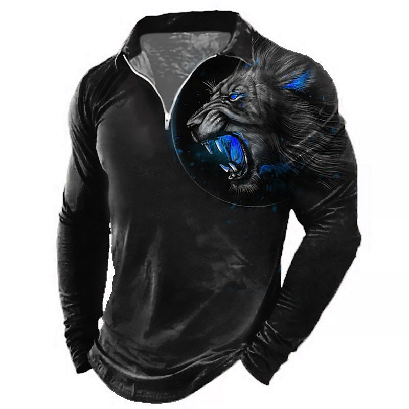 Per uomo Leone Polo con zip Maglia da golf Manica Lunga Magliette polo Camicie con Colletto Casual Divertente Abbigliamento casual alla moda Abbigliamento da vacanza Abiti da festa Stampa 3D Polo con del 2026 a $25.99 –P5