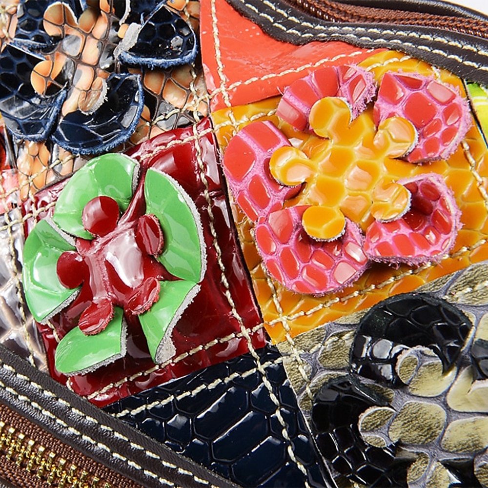 borsa a tracolla in pelle patchwork colorata da donna - borsa in stile bohémien con accenti floreali del 2025 a $64.99 –P3