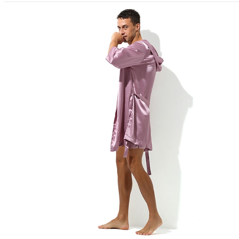 Herren Morgenmantel Bademantel Einfarbig Stilvoll Casual Heim Täglich Bett Polyester Atmungsaktiv Weich Kapuzenpullover Langarm Frühling Sommer Weiß Rosa 2025 - $27.99 –P13