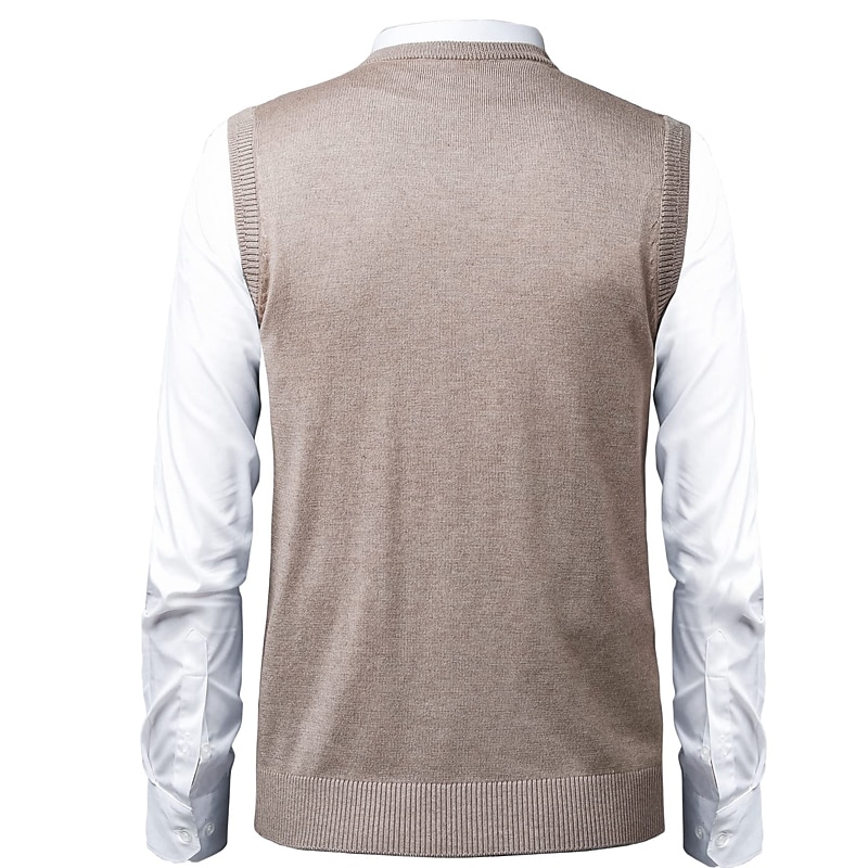 Men's Sweater Sweater Vest Pullover Ribbed Knit Knitted Plaid V Neck Stylish Casual Daily Wear Vacation Clothing Apparel Spring & Fall Camel Black S M L 2025 - $32.99 –P9
